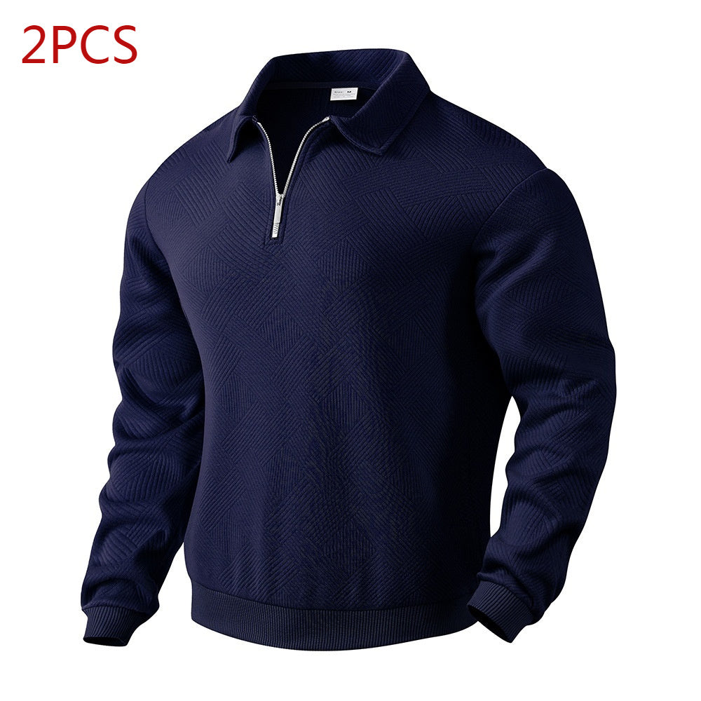 Lapel Jacquard Half-zipper Sweatshirt Solid Color Long-sleeved
