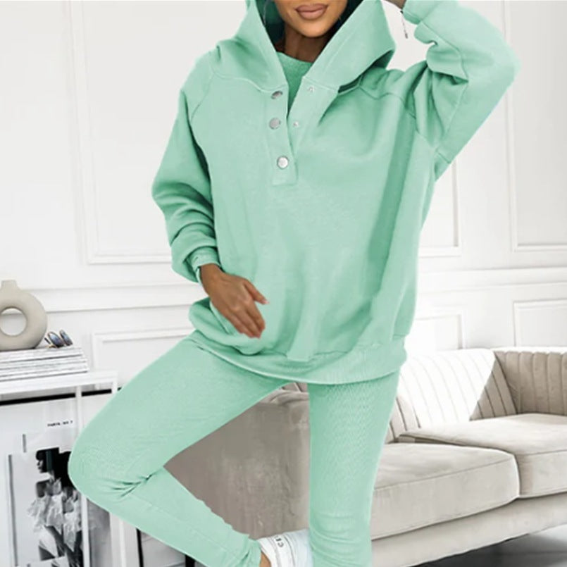 3pcs Sports Suit Loose Hooded Pockets Sweatshirt And Vest And Slim Trousers
