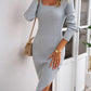 Devine Rib-Knit Slit Sweater Dress