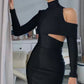 MELANNI - Turtleneck Off-the-shoulder Midi Dress