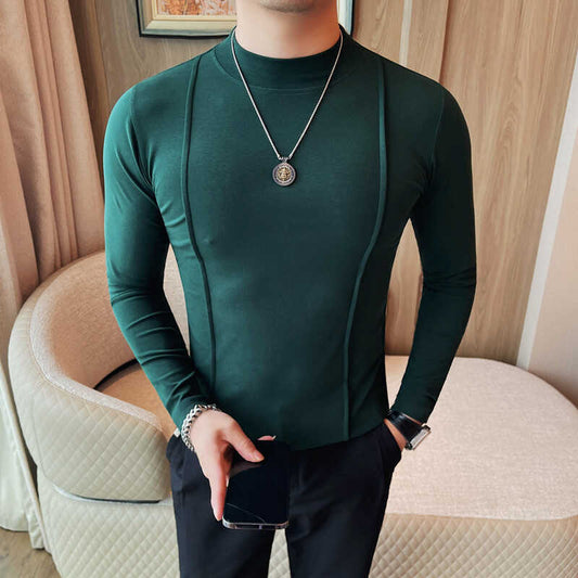 Solid Color Line Long Sleeve T-shirt Round Neck