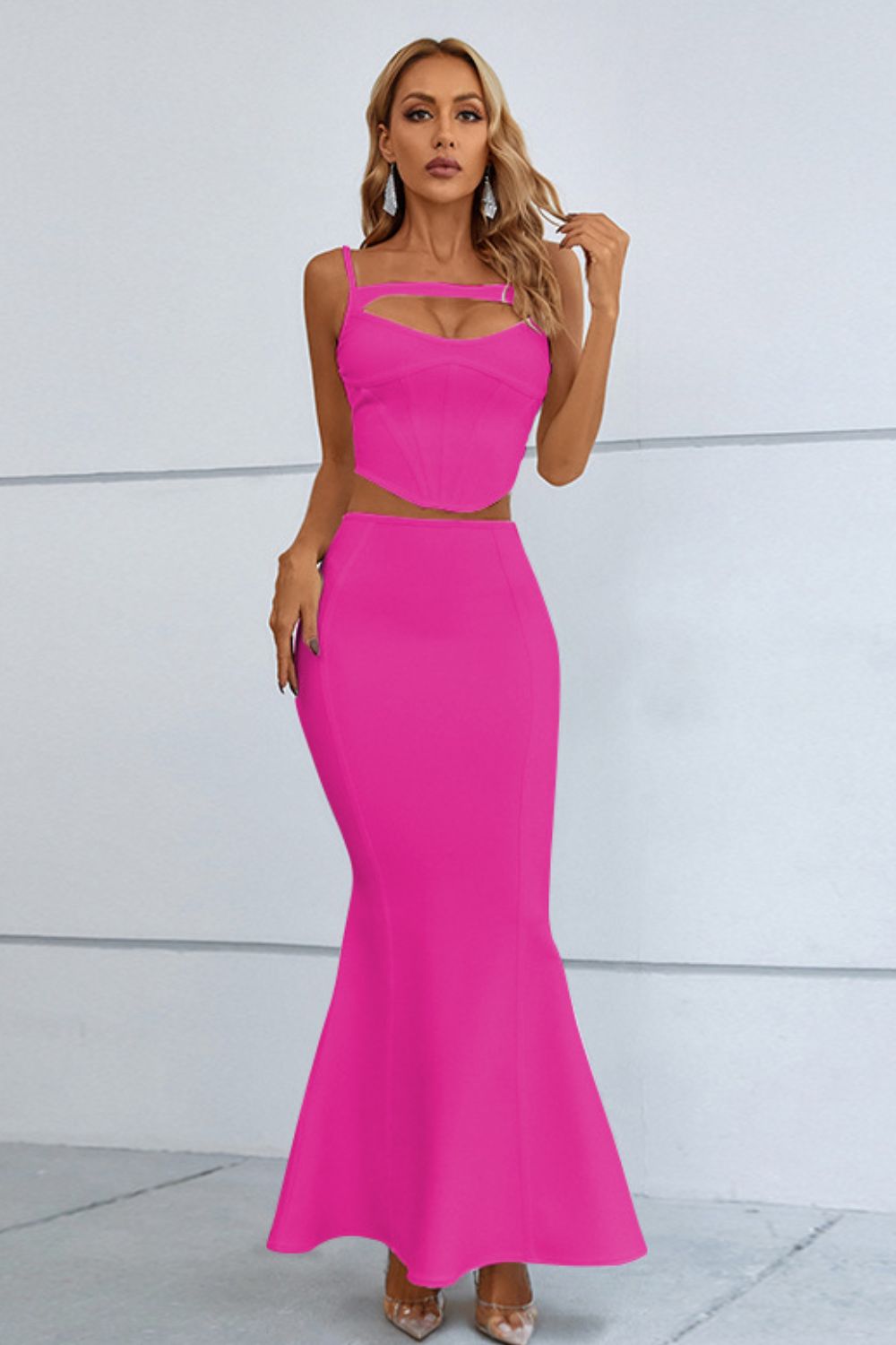 VICTORIA - Cut-out Seam Detail Cami and Fishtail Skirt Set