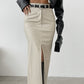 French Style PU Leather Simple Split High Waist Straight Skirt