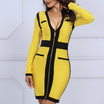 CAROLINE - Pencil Skirt Deep V-neck Dress