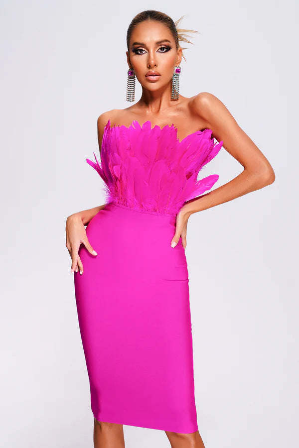 ISLA - Tube Top Feather Bandage Dress