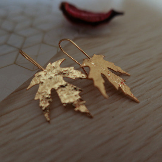 EARRINGS - Frosty Frosted Gold Leaf Stud