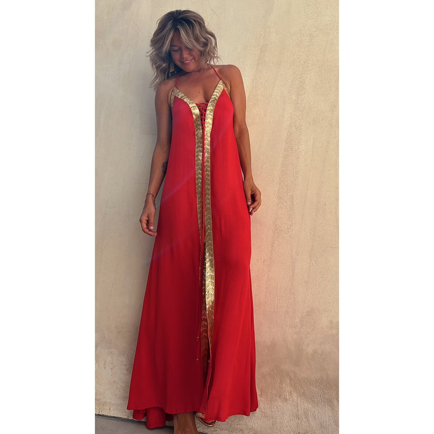 SPARTHA  - Lace-up Halter Neck Dress