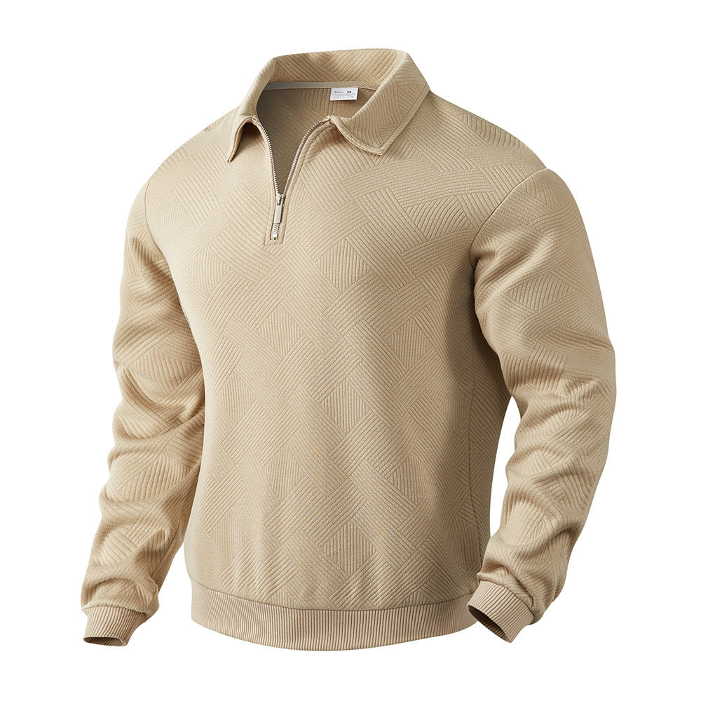 Lapel Jacquard Half-zipper Sweatshirt Solid Color Long-sleeved