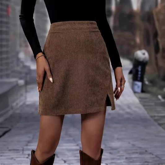Fashion Split Ribbed Corduroy Skirt