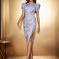FRANCIS - Lavender Puff Short Sleeve Pleated Mid-length Dress