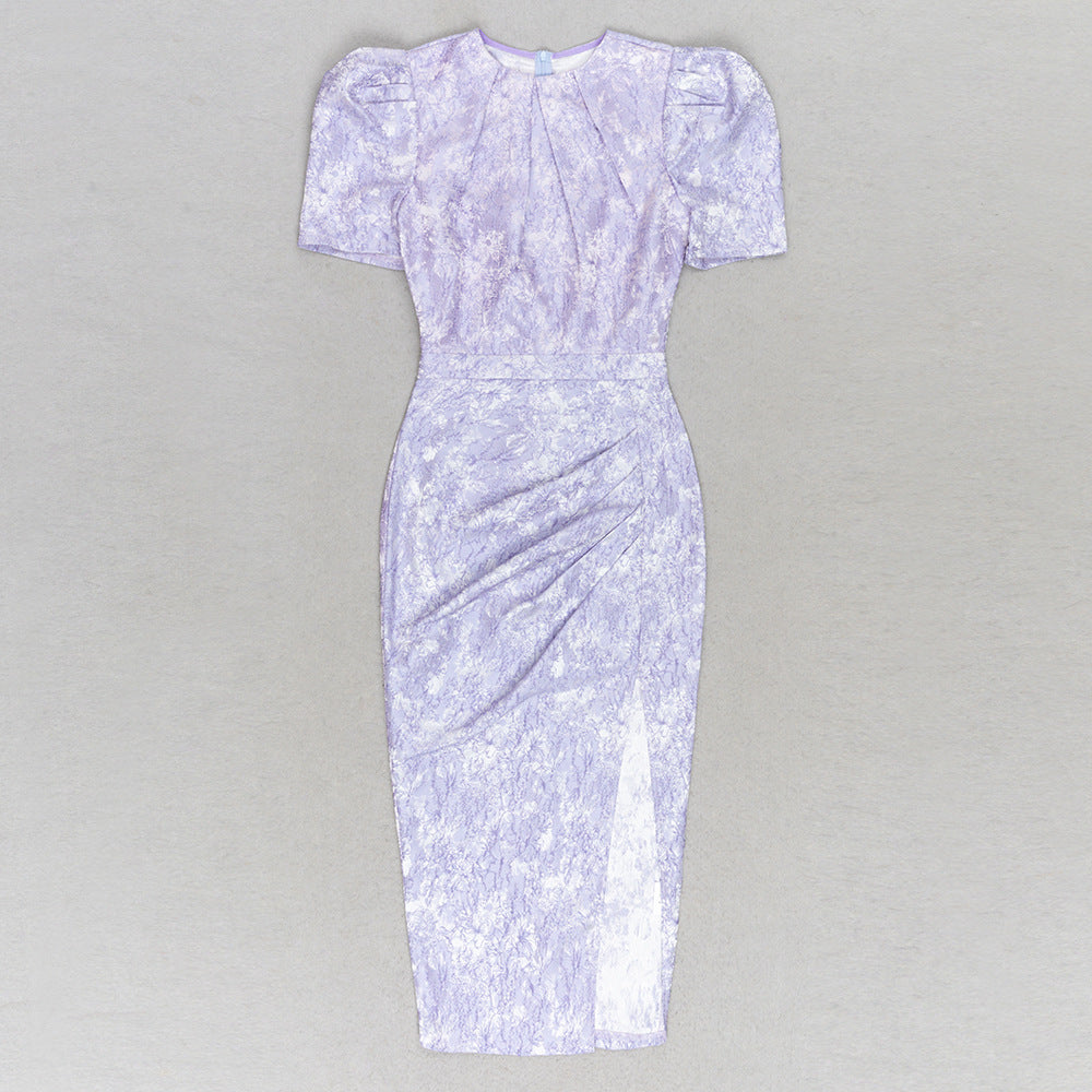 FRANCIS - Lavender Puff Short Sleeve Pleated Mid-length Dress