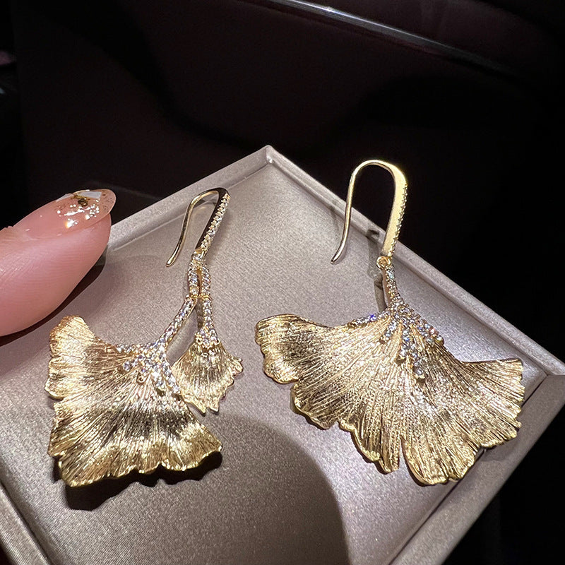 EARRINGS - Hyperbolic Personality Asymmetrical Gold Ginkgo