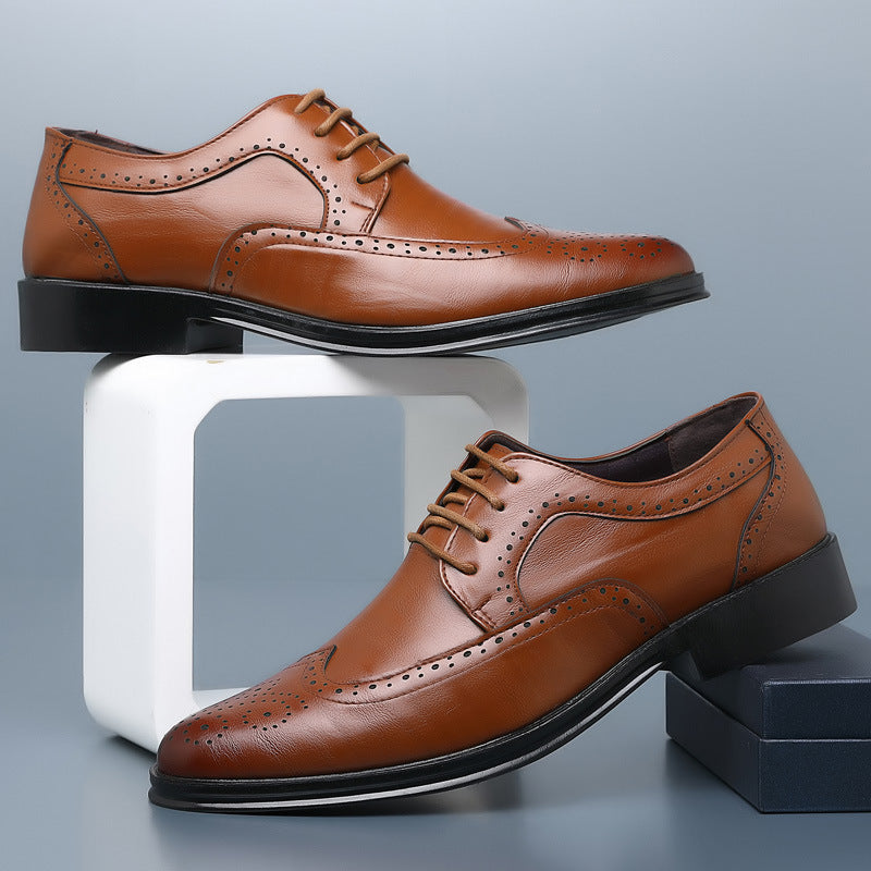 Block Carved Casual Leather Shoes