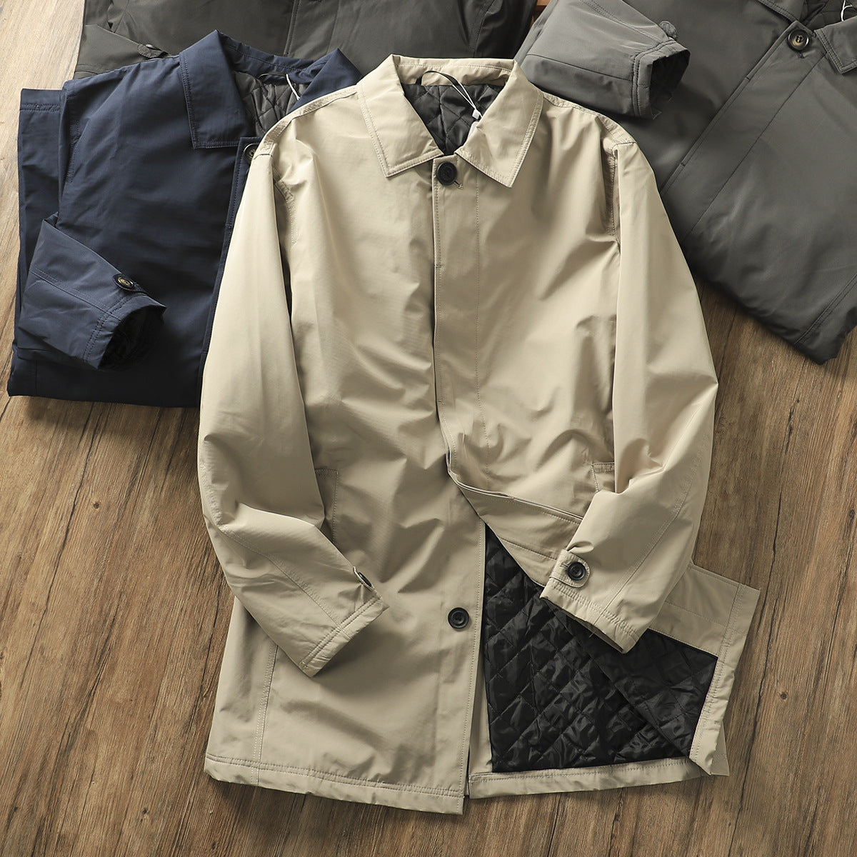 Windproof Waterproof Thickened Thermal Quilted Mid-length Trench Coat