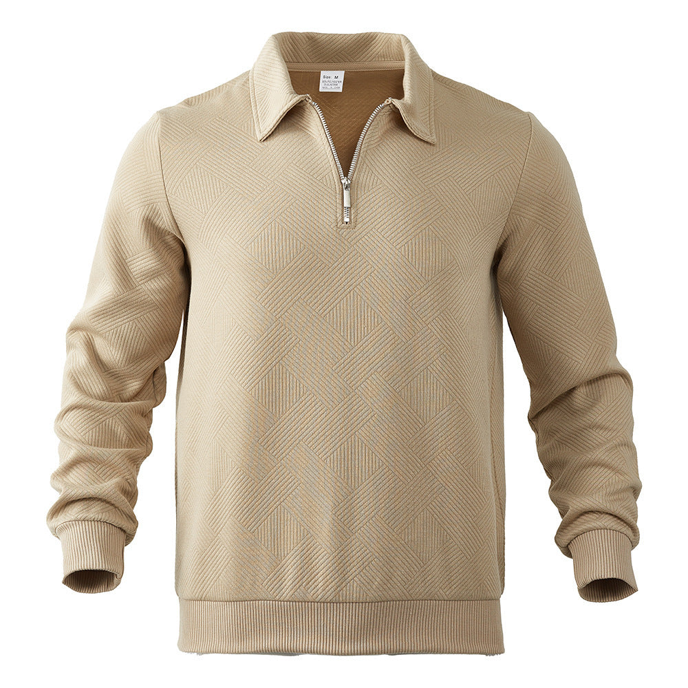 Lapel Jacquard Half-zipper Sweatshirt Solid Color Long-sleeved