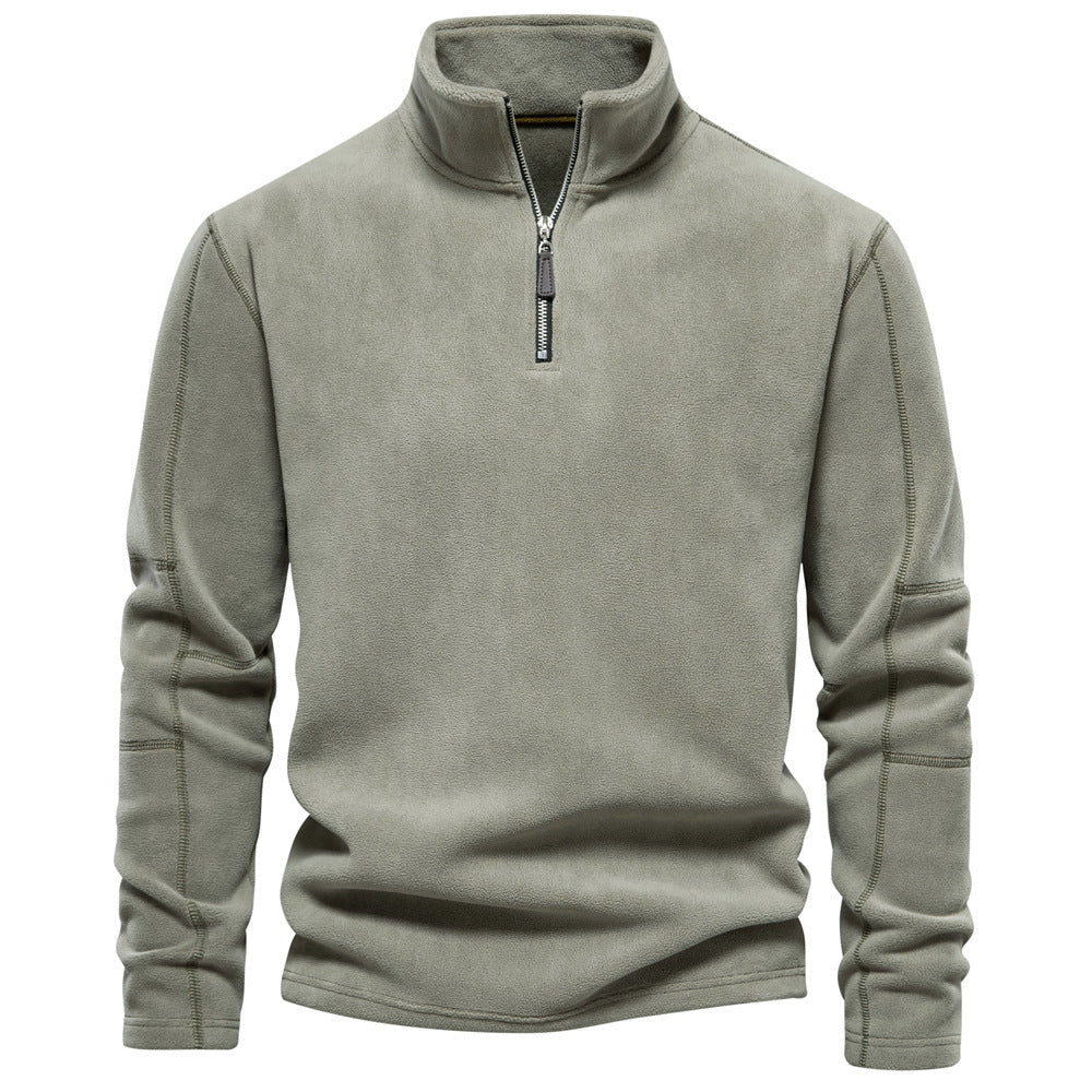 Stand-collar Zippered Sweatshirt With Fleece