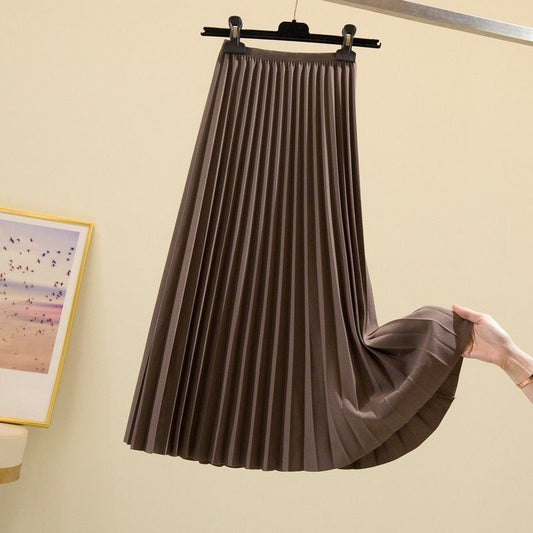 Classy High Waist Pleated Mid-length Slimming A- Line Skirt