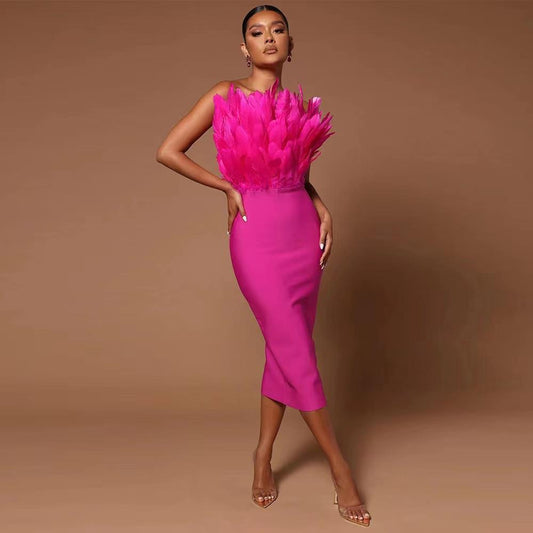 ISLA - Tube Top Feather Bandage Dress