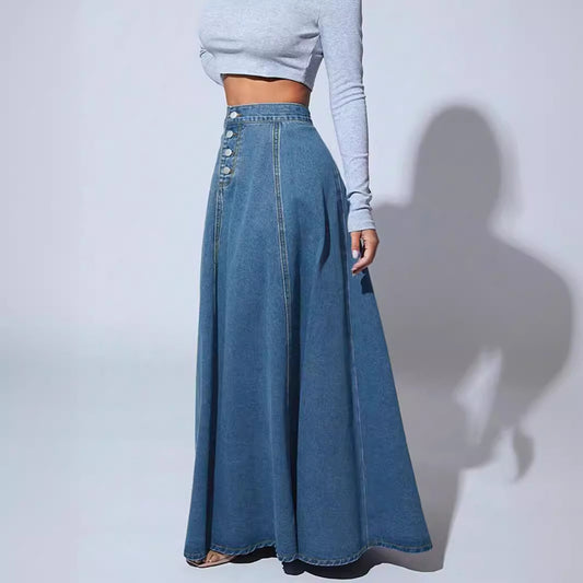 Retro Style Fashionable Single-breasted Denim Skirt