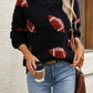 Fuzzy Football Round Neck Dropped Shoulder Sweater