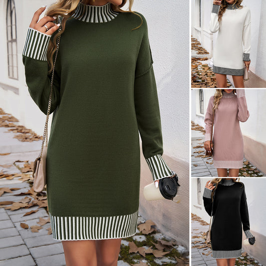 Contrast Color Sweater Dress