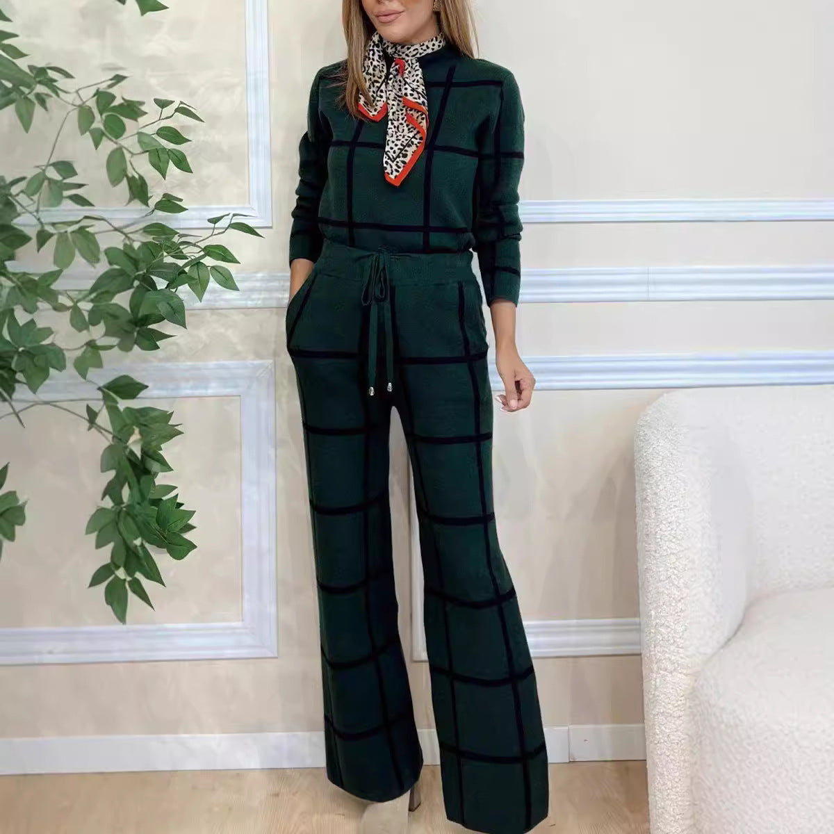 Turtleneck Printed Checks Set