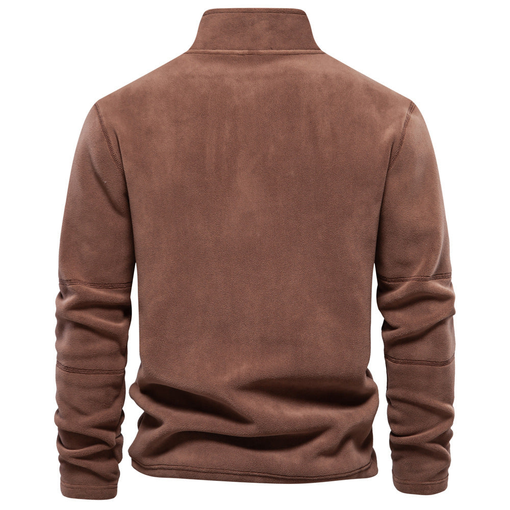 Stand-collar Zippered Sweatshirt With Fleece