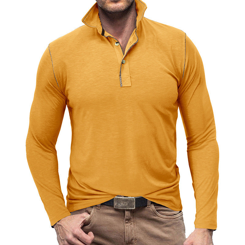 European Men's Henley Shirt Lapel