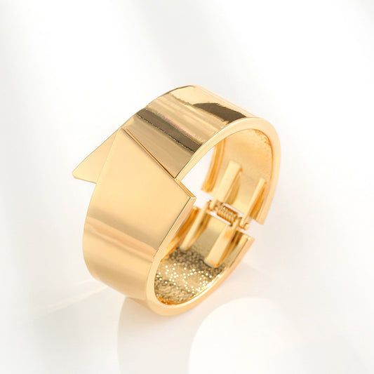 BRACELET -  Elegant Wide Side Cross Symmetrical Spring