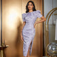 FRANCIS - Lavender Puff Short Sleeve Pleated Mid-length Dress