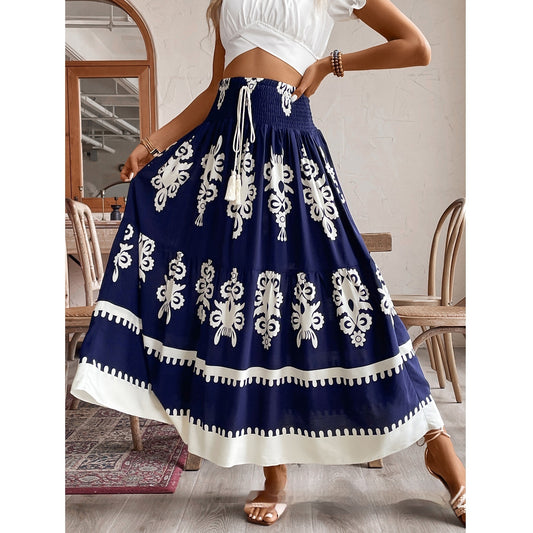 Positano Style Printed Waist Smocking Skirt