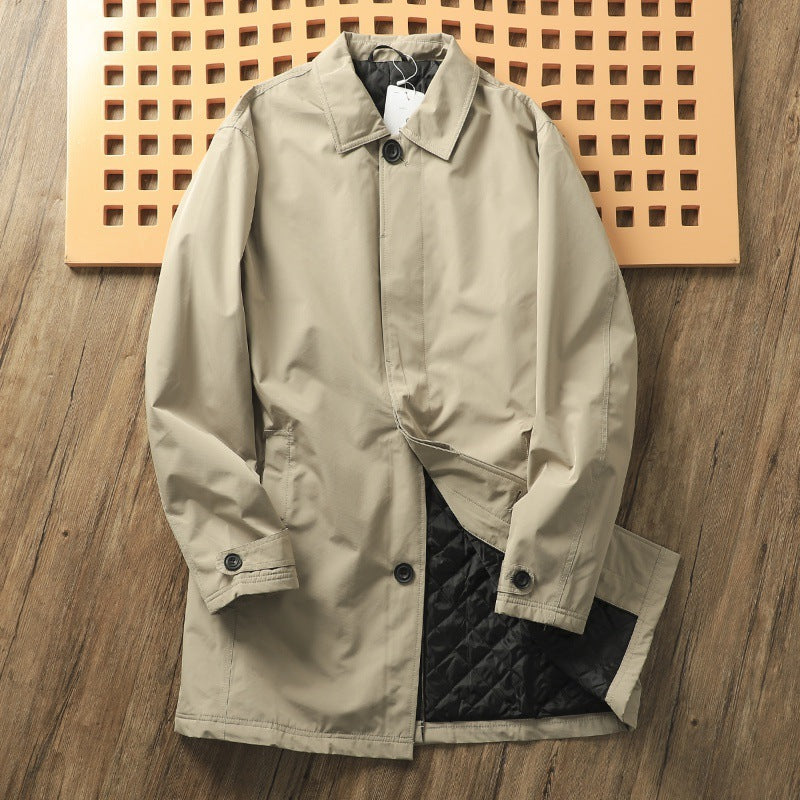 Windproof Waterproof Thickened Thermal Quilted Mid-length Trench Coat