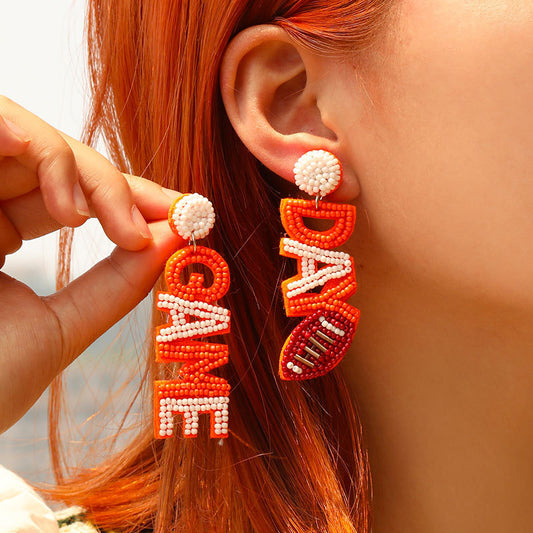 EARRINGS - Fashion Letter Rugby Creative All-match Sports Style Handmade Bead Eardrop