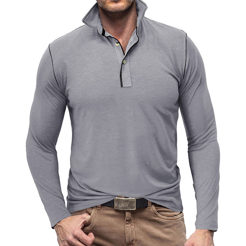 European Men's Henley Shirt Lapel