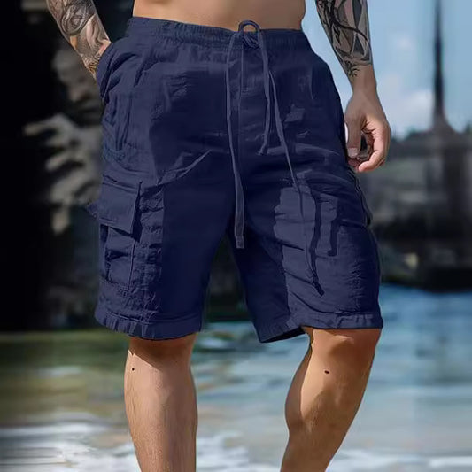 Cotton Linen Drawstring Elastic Waist Breathable Beach Shorts
